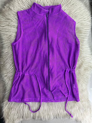 Blusa Colete Arrastão com Ziper Poliamida Cor Fuschia