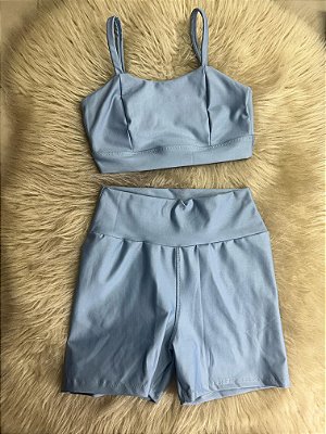 Conjunto Short Crossfit + Top Camilla Cor Azul Celeste