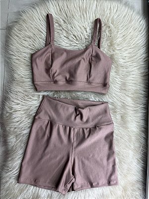 Conjunto Short Crossfit + Top Camilla Cor Cappucino