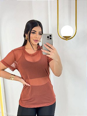 Blusa T-shirt Tule Cor Terra Cota