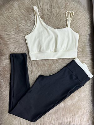 Conjunto Legging Marcela+ Top Cor Preto+Off