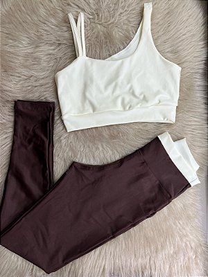 Conjunto Legging Marcela+ Top Cor Marrom+Off