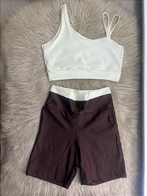 Conjunto Short Marcela+Top Cor Marrom+Off