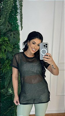 Blusa Mulet Arrastão Poliamida Cor Preto