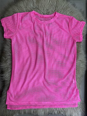 Blusa Mulet Arrastão Poliamida Cor Rosa Chiclete
