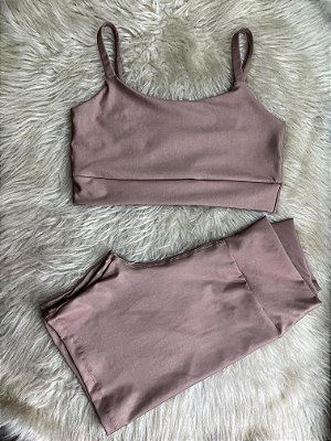 Conjunto Short Meia Coxa+ Top Alça Reta Cor Cappucino