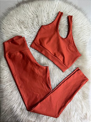 Conjunto Legging Básica + Top Nula Manga Cor Telha