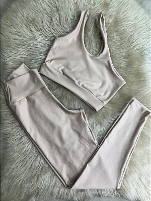 Conjunto Legging Básica + Top Nula Manga Cor Canela(Nude)
