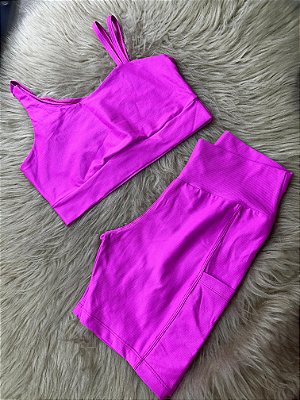 Conjunto Canelado Short Bolso+Top Marcela Cor Sortido