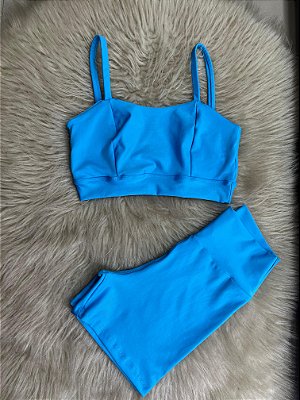 Conjunto Short Crossfit + Top Camilla Cor Azul Céu