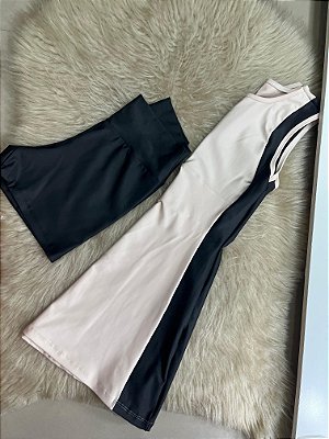 Vestido Beach Tennis Cor Preto +Canela (Nude)