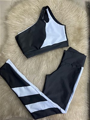 Conjunto Legging Isabela+Top Cor Preto+Branco