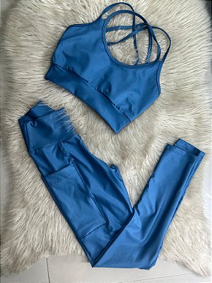 Conjunto Legging Bolso+Top Ana Cor Azul Petroleo
