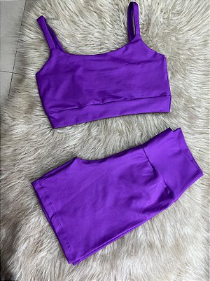 Conjunto Short Meia Coxa+ Top Alça Reta Cor Roxo Amora