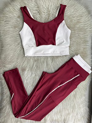 Conjunto Legging Bolso Vivo+Top Cor Marsala+Canela(Nude)
