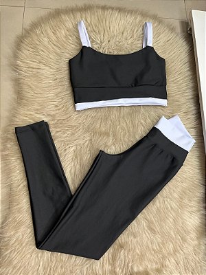 Conjunto Tamires Legging+ Top Bicolor Cor Preto+Branco