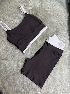 Conjunto Tamires Short+ Top Bicolor Cor Marrom+Off