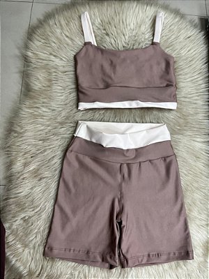 Conjunto Tamires Short+ Top Bicolor Cor Cappucino+Off
