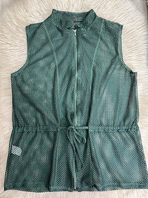 Blusa Colete Arrastão com Ziper Poliamida Cor Verde Militar