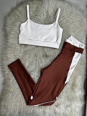 Conjunto Legging Vivo+Top Alça Reta Cor Cobre+Off
