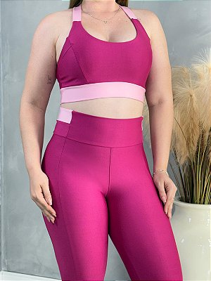 Conjunto Athena Legging+Top Cor Rosa Fuschia +Rosa BB