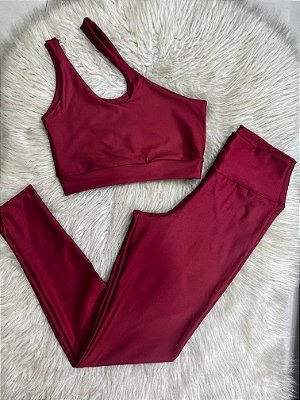 Conjunto Legging Básica + Top Nula Manga Cor Marsala