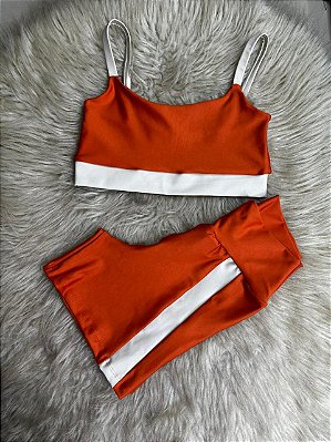 Conjunto Short Aline+Top Alça Reta Cor Terra Cota+Off