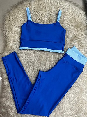 Conjunto Tamires Legging+ Top Bicolor Cor Azul Royal+Azul BB