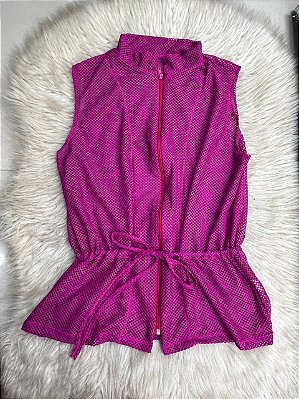 Blusa Colete Arrastão com Ziper Poliamida Cor Rosa Fuschia