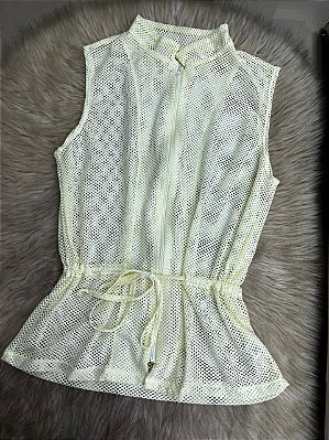 Blusa Colete Arrastão com Ziper Poliamida Cor Off