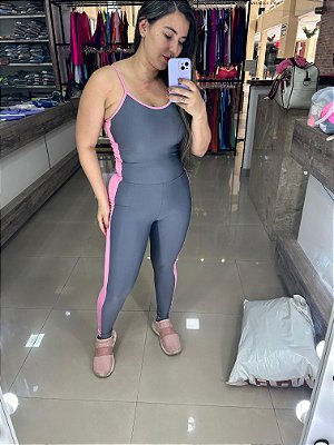 Macacão Longo Gaby Cor Cinza+Rosa BB