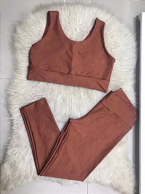 Conjunto Legging Básica Plus Size+ Top Alça Larga Cor Cobre