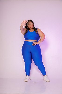 Conjunto Legging Básica Plus Size+ Top Alça Larga Cor Azul Royal