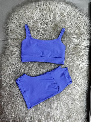 Conjunto Short Crossfit + Top Alça Reta Cor Lavanda