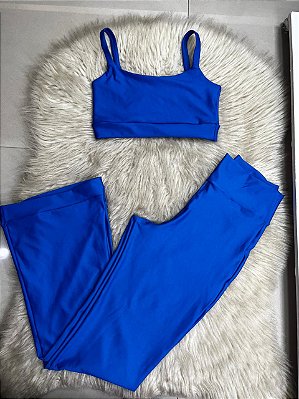 Conjunto Legging Flare+ Top Alça Reta Cor Azul Royal