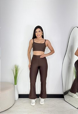 Conjunto Legging Flare+ Top Alça Reta Cor Marrom