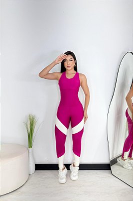 Macacão Longo Julia Cor Rosa Fuschia+Off