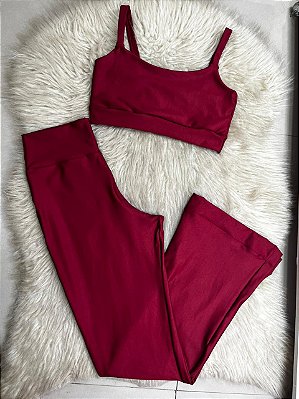 Conjunto Legging Flare+ Top Alça Reta Cor Marsala