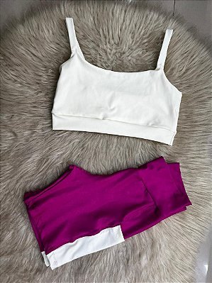 Conjunto Short Bolso+Top Alça Reta Cor Rosa+Off