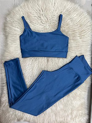 Conjunto Legging Básica+ Top Alça Reta Cor Azul Petróleo