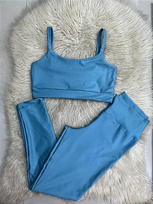 Conjunto Legging Básica+ Top Alça Reta Cor Jeans