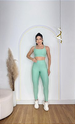 Conjunto Legging Básica+ Top Alça Reta Cor Verde Menta