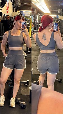 Conjunto Short Vibe+Top Cor Cinza+Off