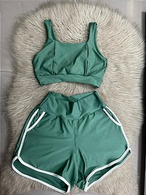 Conjunto Short Vibe+Top Cor Verde Oliva+Off