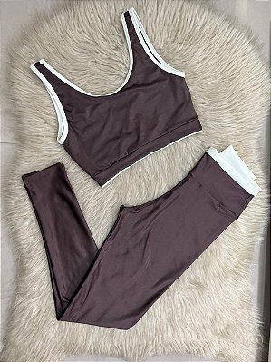 Conjunto Estilo Legging+Top Cor Marrom+Off