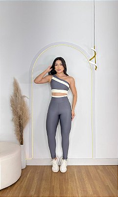 Conjunto Sofia Legging+Top Cor Cinza+Off