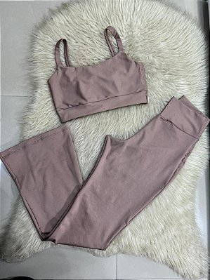 Conjunto Flare Legging+Top Alça Reta Cor Cappuccino