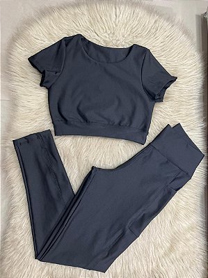 Conjunto Atitude Legging Bolso+Top Cor Preto