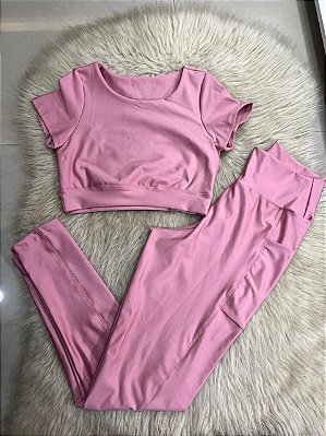 Conjunto Atitude Legging Bolso+Top Cor Rose