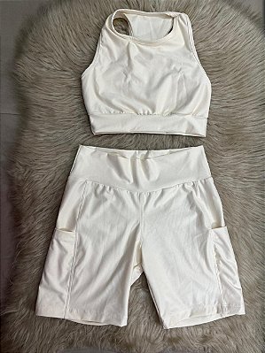 Conjunto Corrida Canelado Short Bolso+Top Cor Off